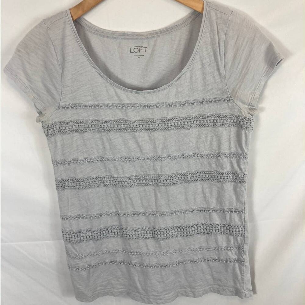Ann Taylor Loft Texture Striped Blue Tshirt Size XS